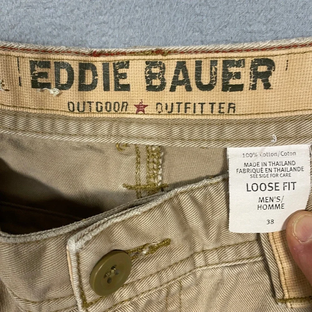 Eddie Bauer Cargo Shorts Mens 38 Tan Khaki Loose Fit Cotton Outdoor Utility